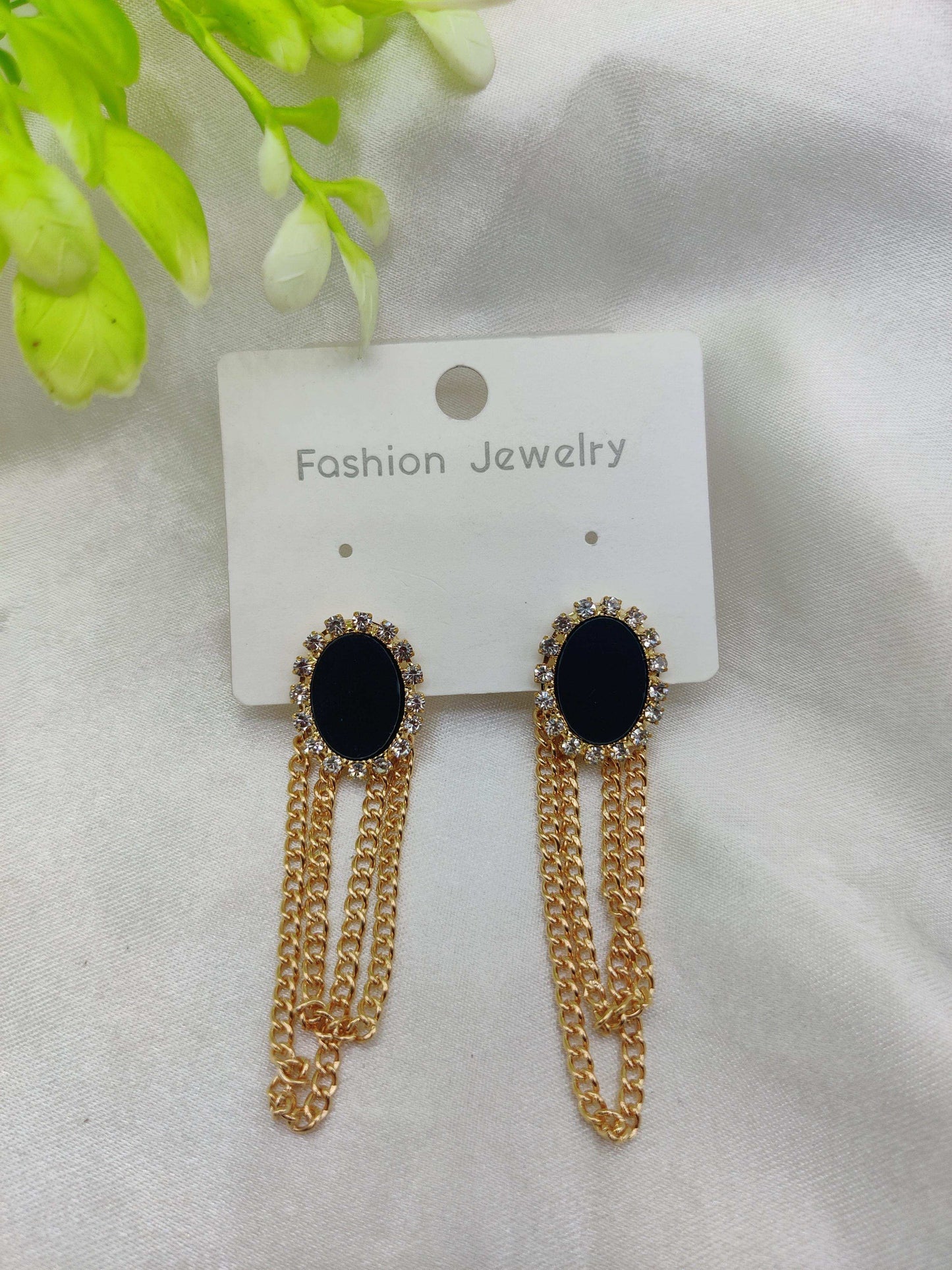 Chic Black & Gold Chain CZ Crystal Earrings - Fashion Jewelry & Tarnish - Free ✨💎🖤💛 - Dynamic Deals