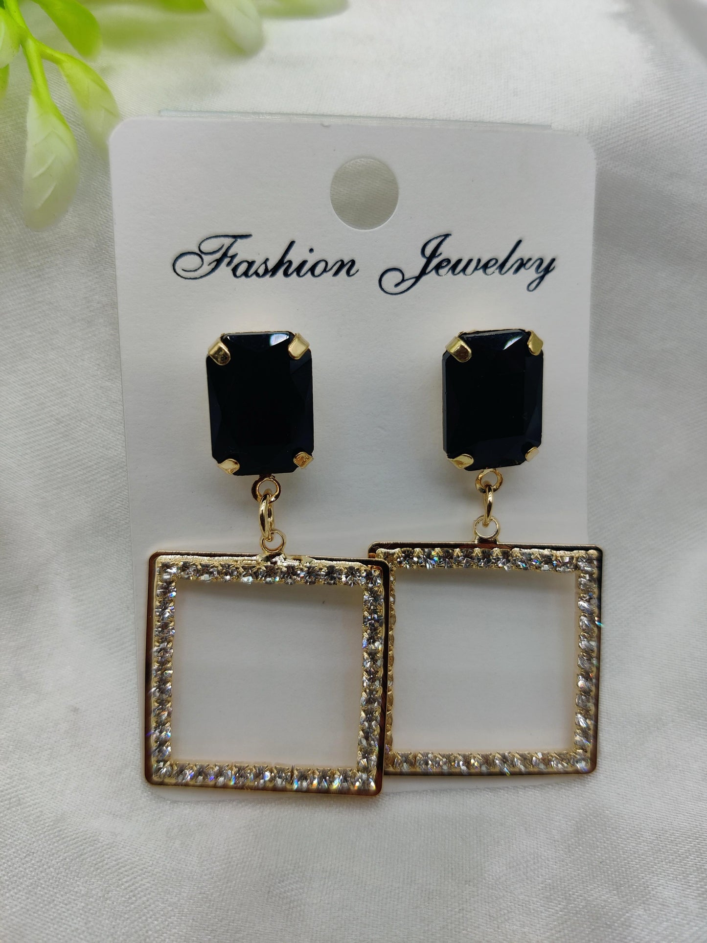 Dramatic Black & Crystal Square Drop Earrings - Fashion Jewelry & Tarnish - Free ✨💎🖤 - Dynamic Deals