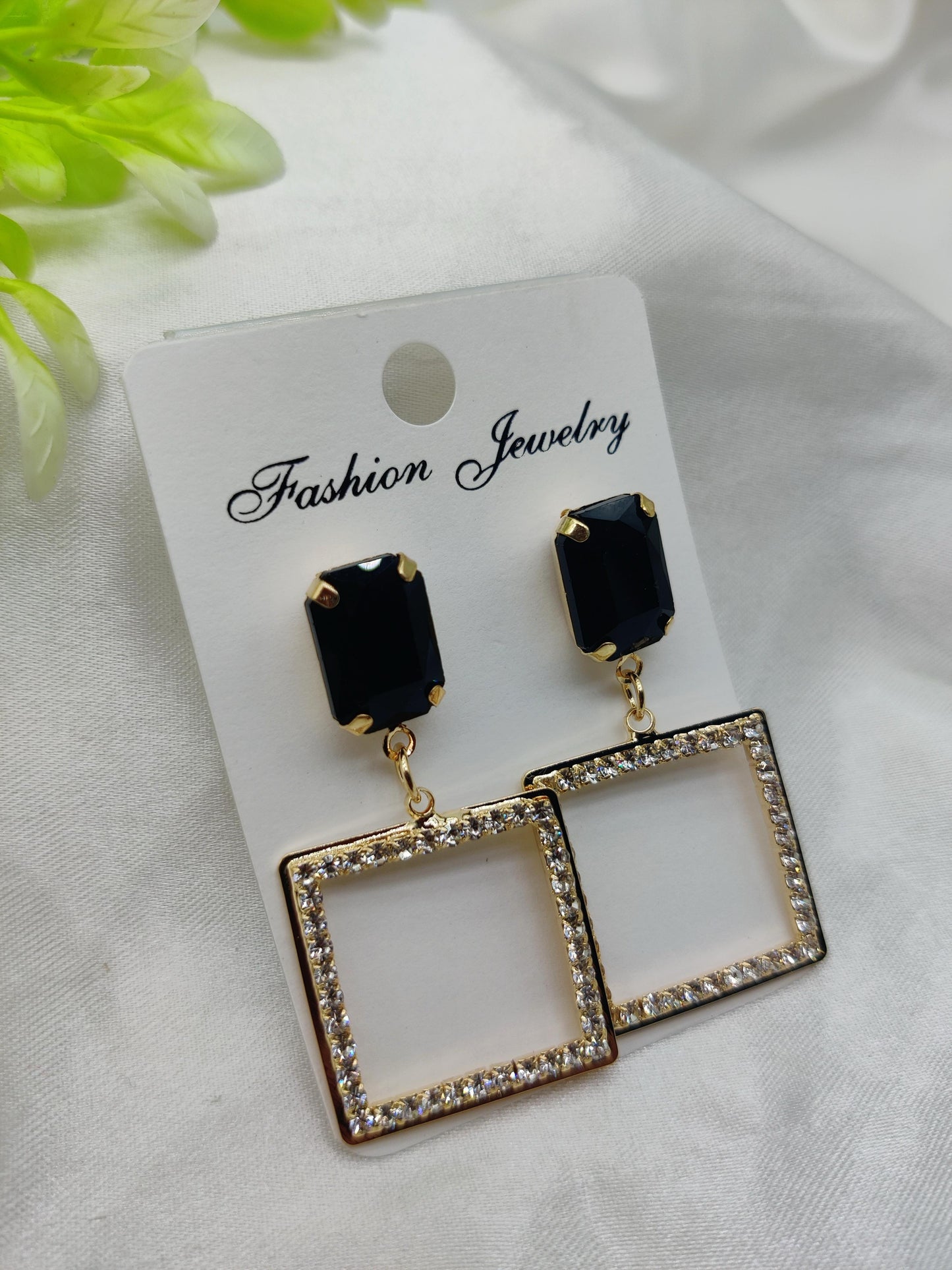Dramatic Black & Crystal Square Drop Earrings - Fashion Jewelry & Tarnish - Free ✨💎🖤 - Dynamic Deals