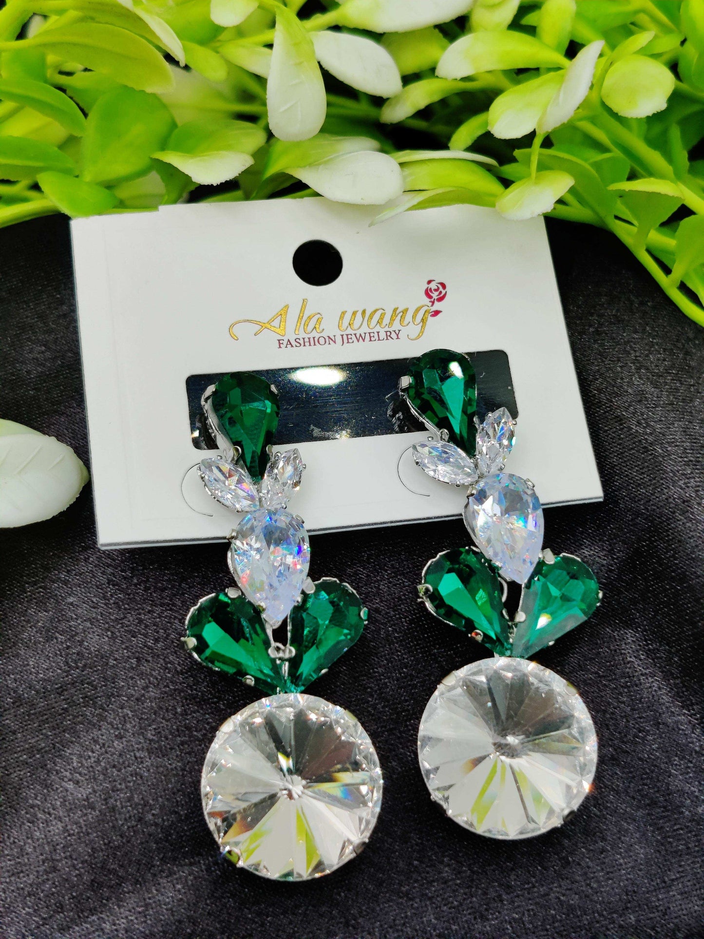 Green & Clear Crystal Spike Drop Earrings - Statement Sparkle & Tarnish - Free ✨💎💚 - Dynamic Deals