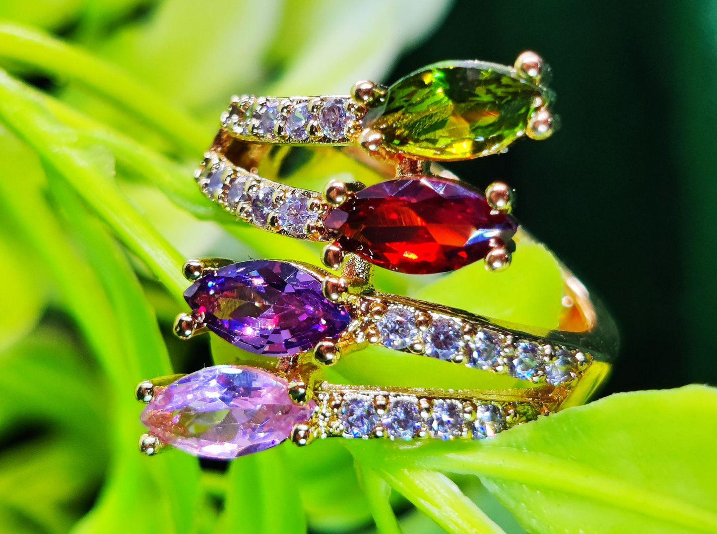 Multicolor Marquise Gemstone Ring - Premium Gold Plated Elegant Ring for Women πβ¨ - Dynamic Deals