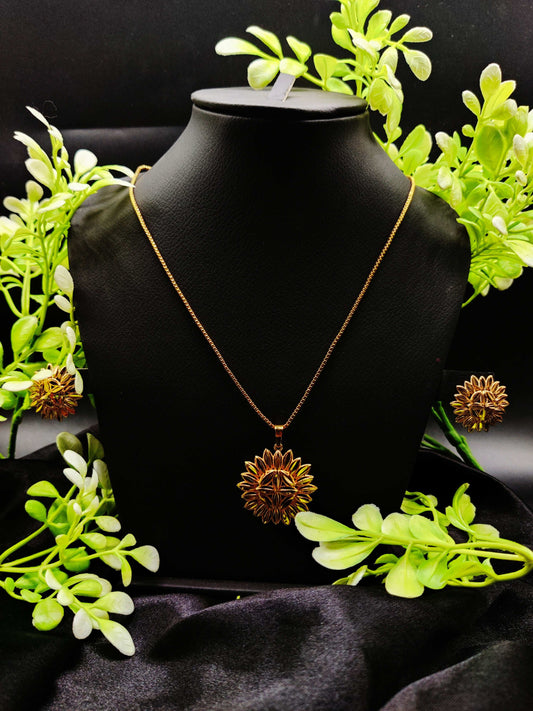 Zircon Sunflower Pendant Necklace & Earring Set - Radiant Bloom ✨🌻