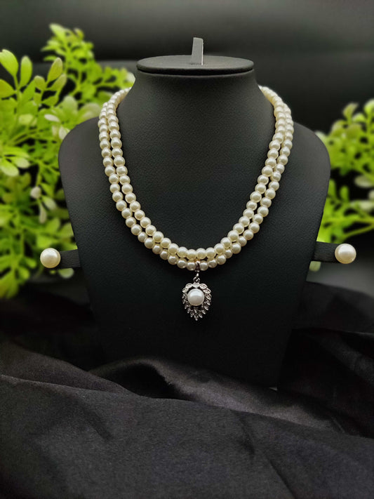Pearl & Zircon Pendant Necklace & Earring Set - Timeless Elegance ✨🤍💎