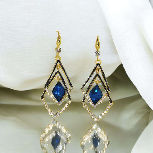 Stunning Royal Blue Gemstone Earrings – Luxury Gold-Plated Women's Jewelry for Weddings, Parties & Special Occasions.