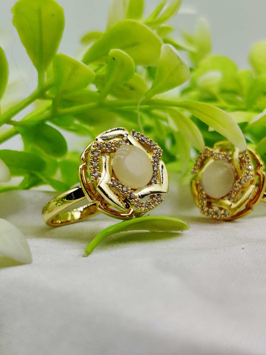 Moonlit Bloom Ring - Cabochon Moonstone & Crystal Halo ✨🌙💎