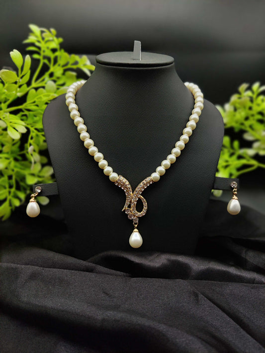 Pearl & Zircon Pendant Necklace & Earring Set - Unparalleled Elegance ✨🤍💎