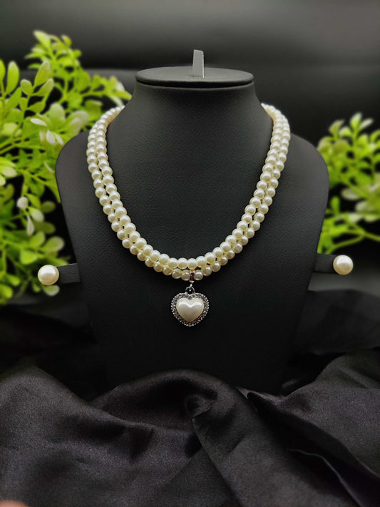 Pearl & Zircon Heart Pendant Necklace & Earring Set - Timeless Love ✨🤍💎