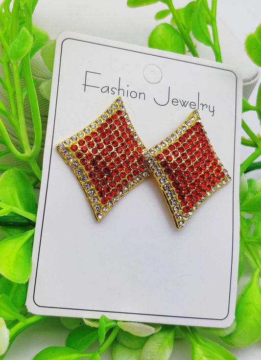 Ruby Red Crystal Stud Earrings - Bold Sparkle & Tarnish-Free ✨💎