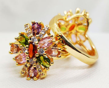 Dazzling Premium Multicolor Gemstone Flower Ring – A Symphony of Colors 🌸✨