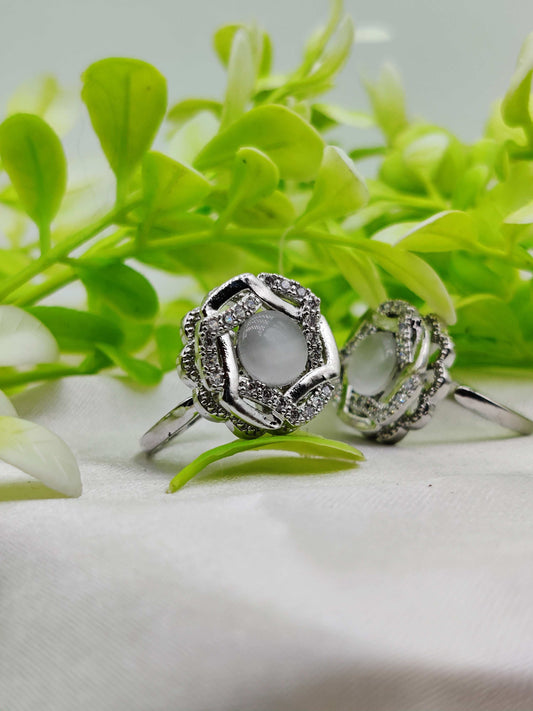 Moonlit Bloom Ring - Cabochon Moonstone & Crystal Halo ✨🌙💎