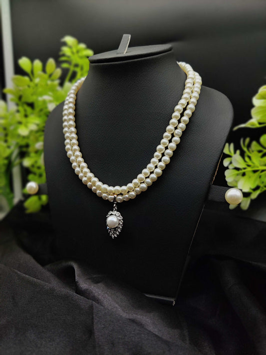 Pearl & Zircon Pendant Necklace & Earring Set - Timeless Elegance ✨🤍💎