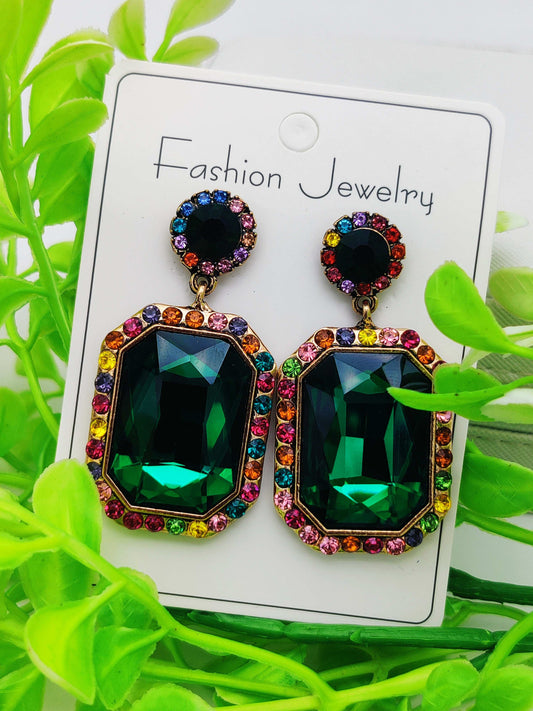 Emerald Green Crystal Drop Earrings - Statement Sparkle & Tarnish-Free ✨💚💎