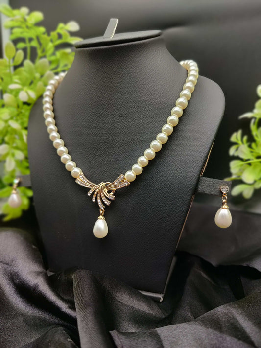 Pearl & Zircon Necklace & Earring Set - Timeless Sophistication ✨🤍💎