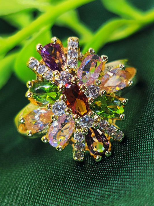 Dazzling Premium Multicolor Gemstone Flower Ring – A Symphony of Colors 🌸✨