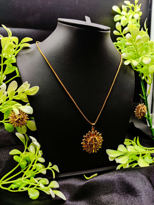 Zircon Sunflower Pendant Necklace & Earring Set - Radiant Bloom ✨🌻