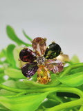 Multicolor Gemstone Flower Ring - Vibrant Bloom ✨🌸🌈