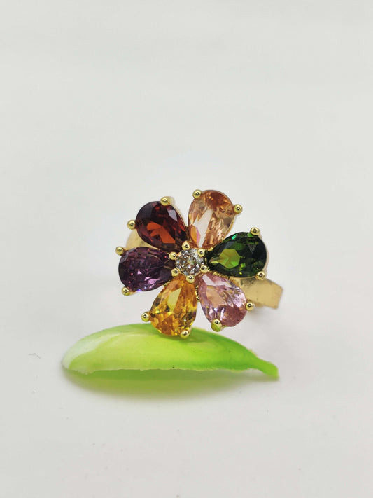 Multicolor Gemstone Flower Ring - Vibrant Bloom ✨🌸🌈