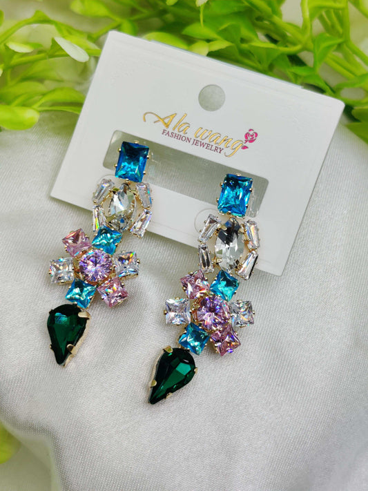 Emerald & Multi-Color Zircon Drop Earrings - Statement Sparkle & Tarnish-Free ✨💎💚