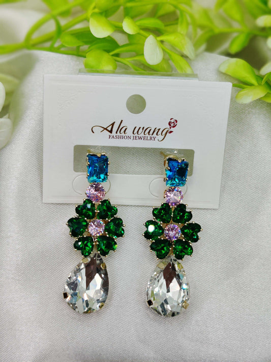 Emerald & Clear Crystal Floral Earrings - Statement Sparkle & Tarnish-Free ✨💎💚