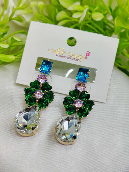 Emerald & Clear Crystal Floral Earrings - Statement Sparkle & Tarnish-Free ✨💎💚