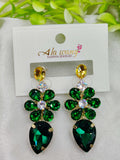Emerald & Crystal Floral Drop Earrings - Statement Sparkle & Tarnish-Free ✨💎💚