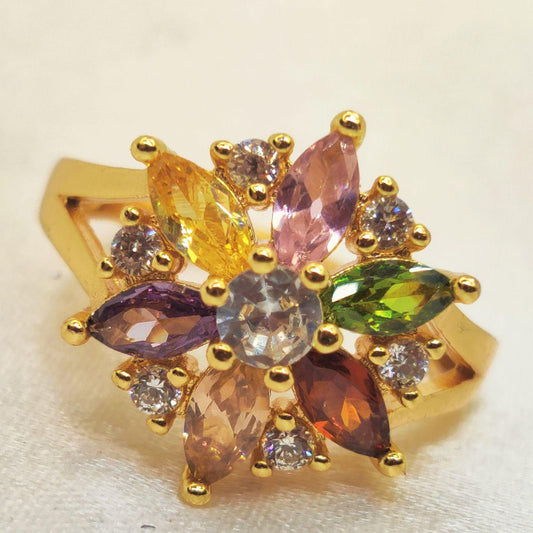 🌈 Radiant Bloom Multicolor Gemstone Ring – A Floral Symphony of Elegance 🌟