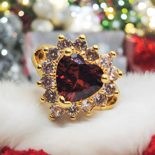 Exquisite Ruby Heart Ring – Premium Crimson Stone with Dazzling Crystal Halo ✨❤️