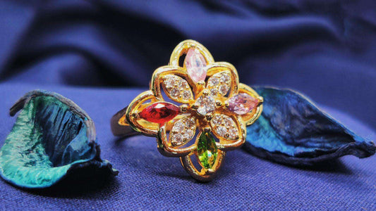Majestic Floral Elegance 🌸 – Multicolor Gemstone Bloom Ring for Timeless Beauty