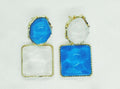 Elegant Blue & White Stone Dangle Earrings | Dual-Tone Chic Jewelry for Women.