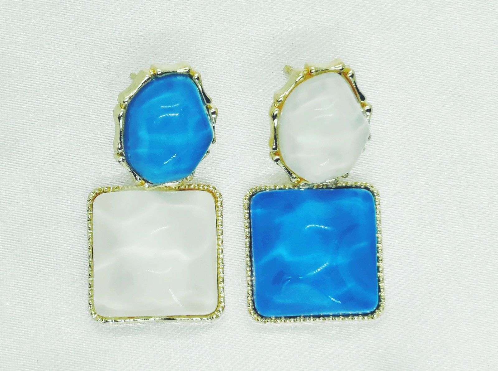 Elegant Blue & White Stone Dangle Earrings | Dual-Tone Chic Jewelry for Women.