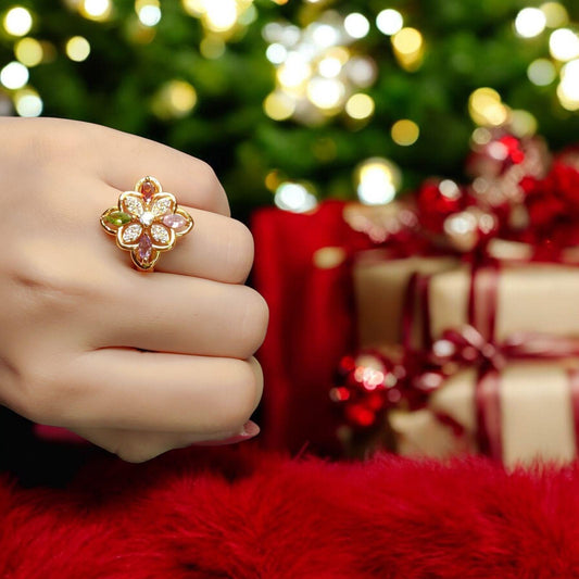 Majestic Floral Elegance 🌸 – Multicolor Gemstone Bloom Ring for Timeless Beauty