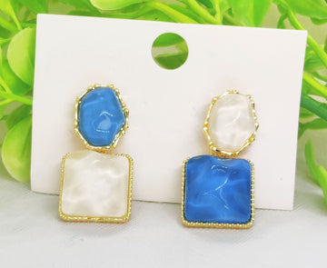 Elegant Blue & White Stone Dangle Earrings | Dual-Tone Chic Jewelry for Women.