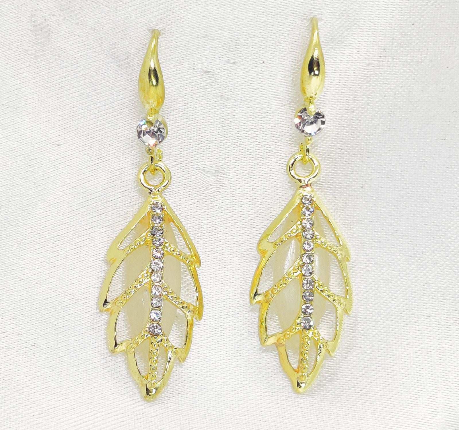 Golden Leaf Crystal Drop Earrings | Elegant Dangle Jewelry for Women | Perfect for Special Occasions