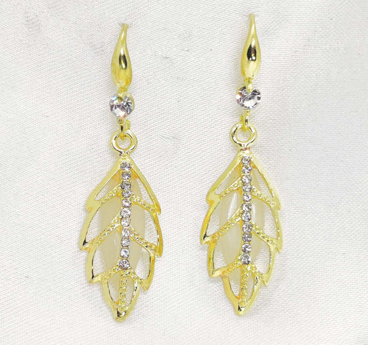 Golden Leaf Crystal Drop Earrings | Elegant Dangle Jewelry for Women | Perfect for Special Occasions