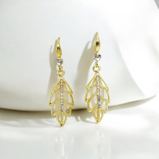 Golden Leaf Crystal Drop Earrings | Elegant Dangle Jewelry for Women | Perfect for Special Occasions