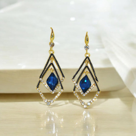 Stunning Royal Blue Gemstone Earrings – Luxury Gold-Plated Women's Jewelry for Weddings, Parties & Special Occasions.
