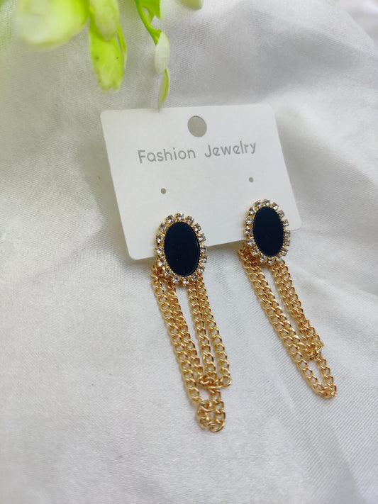 Chic Black & Gold Chain CZ Crystal Earrings - Fashion Jewelry & Tarnish-Free ✨💎🖤💛