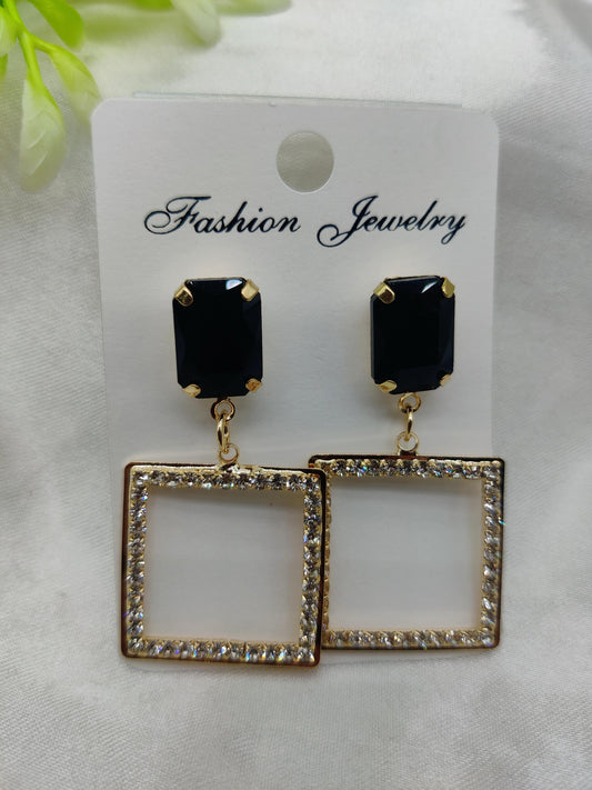 Dramatic Black & Crystal Square Drop Earrings - Fashion Jewelry & Tarnish-Free ✨💎🖤