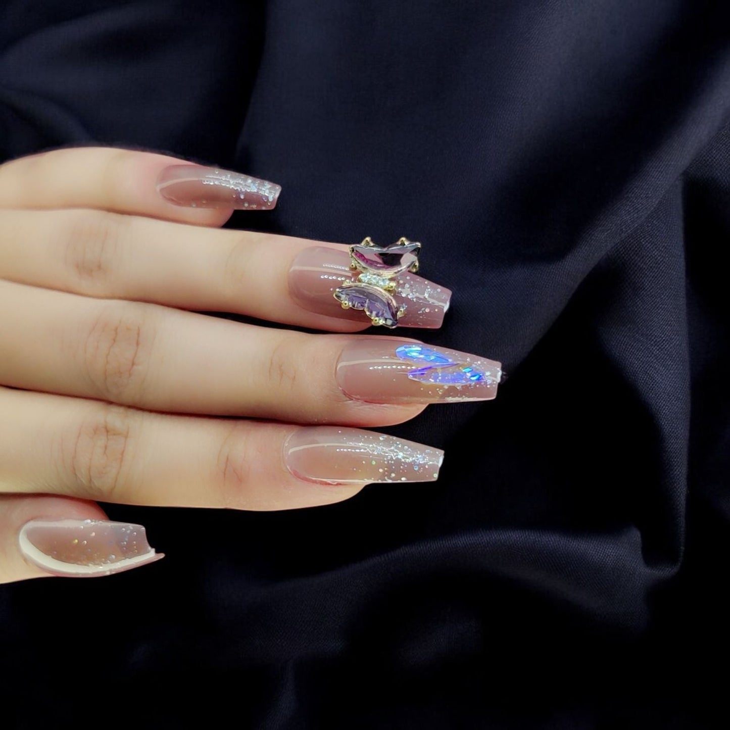 Butterfly Dreams Press - On Nails ✨ | Premium Nude Sparkle by Dynamic Deals - Dynamic Deals