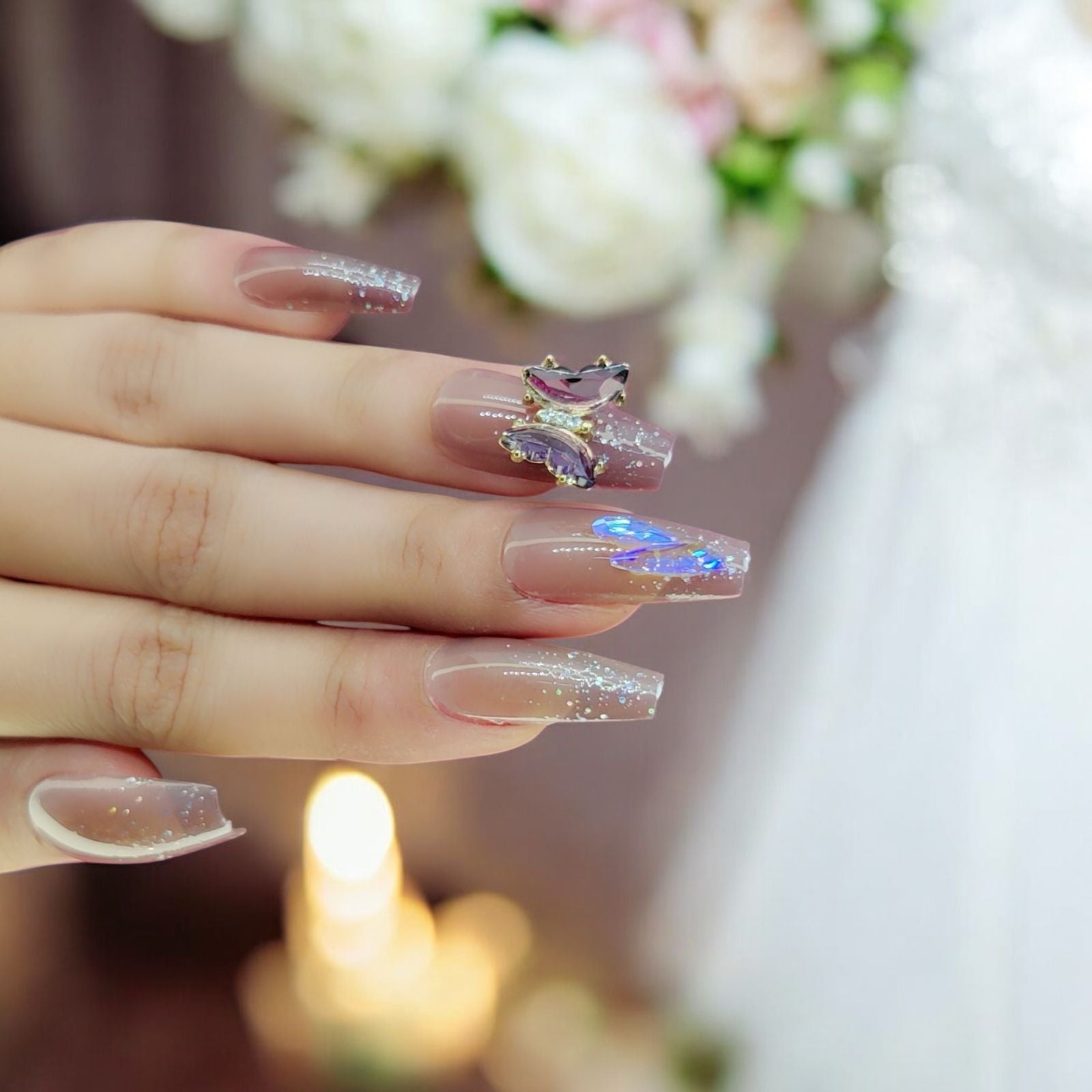 Butterfly Dreams Press - On Nails ✨ | Premium Nude Sparkle by Dynamic Deals - Dynamic Deals