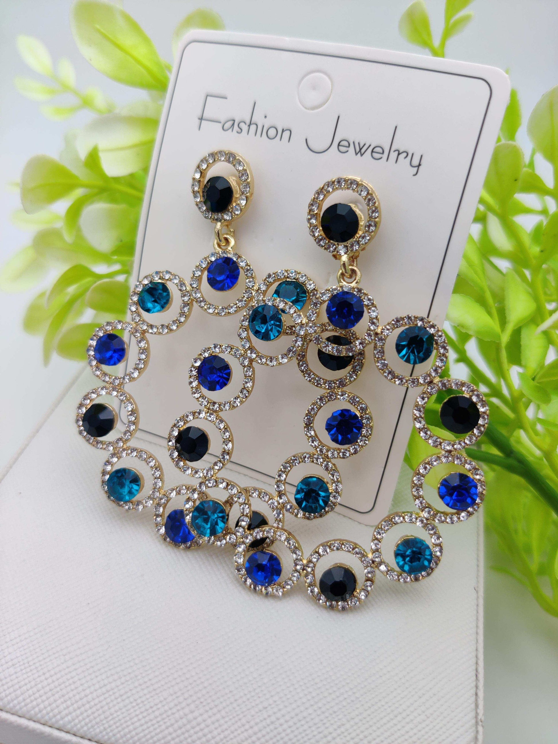 Celestial Blue & Black Crystal Halo Earrings - Modern Statement ✨💙🖤 - Dynamic Deals