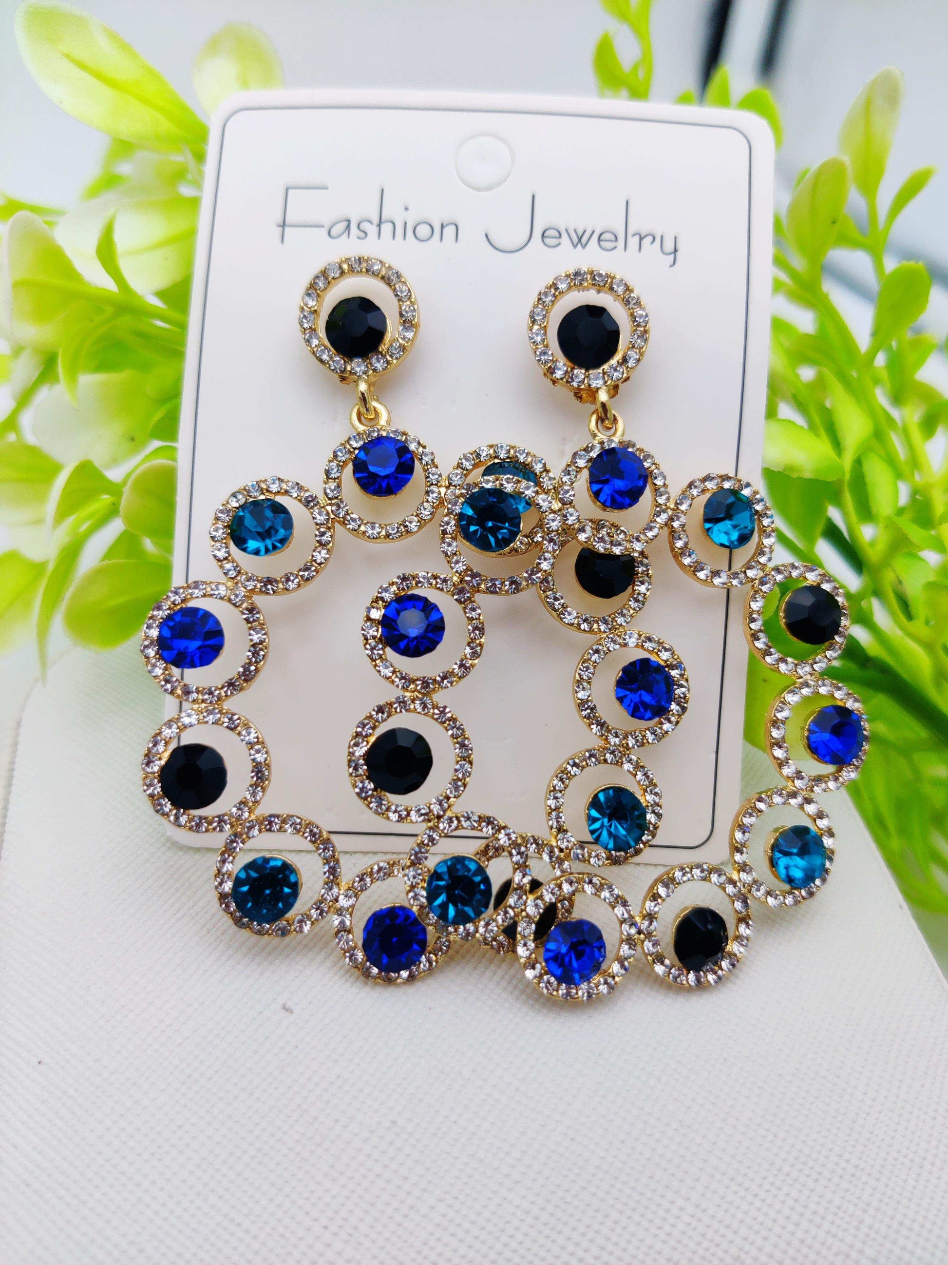Celestial Blue & Black Crystal Halo Earrings - Modern Statement ✨💙🖤 - Dynamic Deals