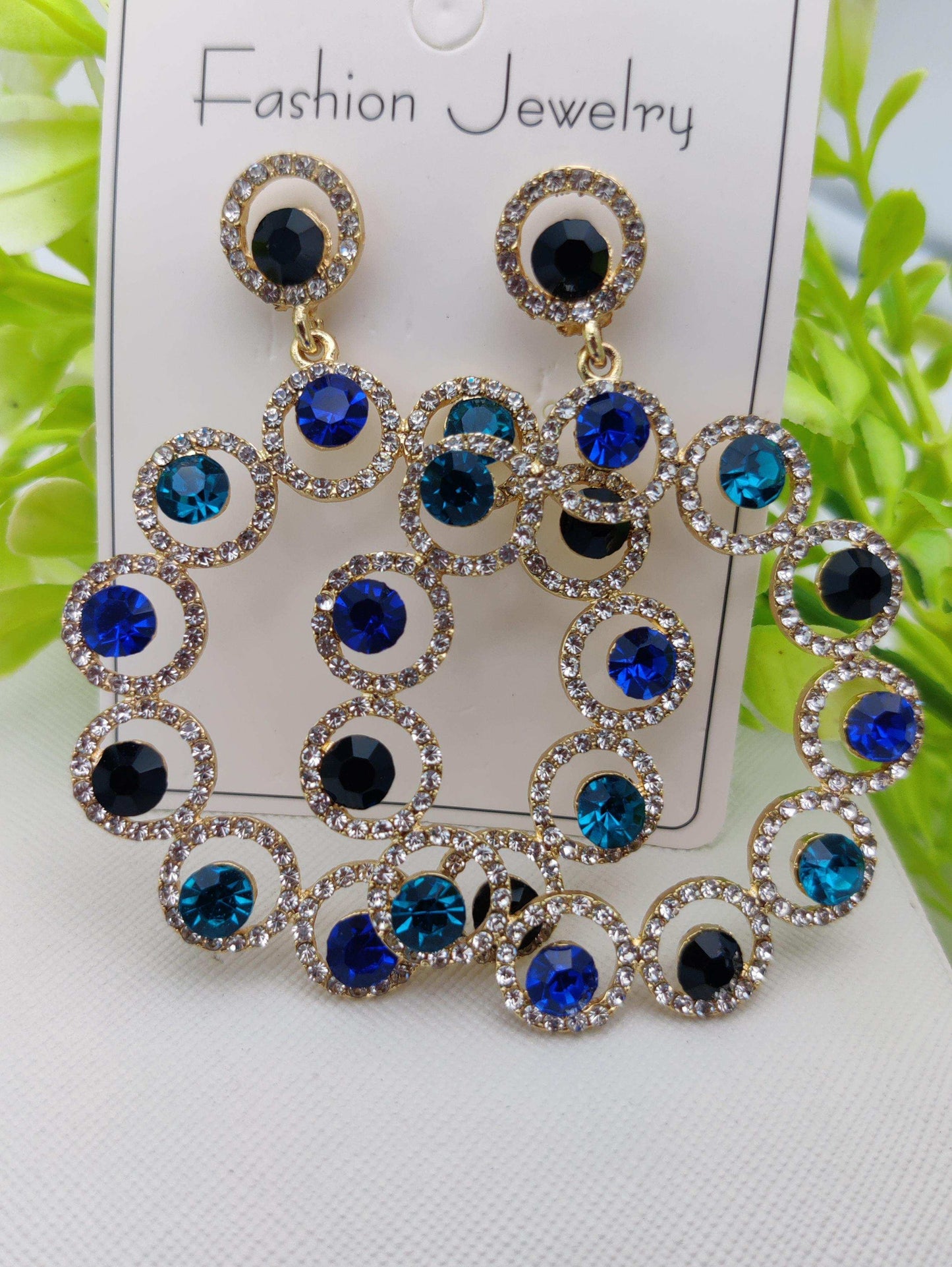 Celestial Blue & Black Crystal Halo Earrings - Modern Statement ✨💙🖤 - Dynamic Deals