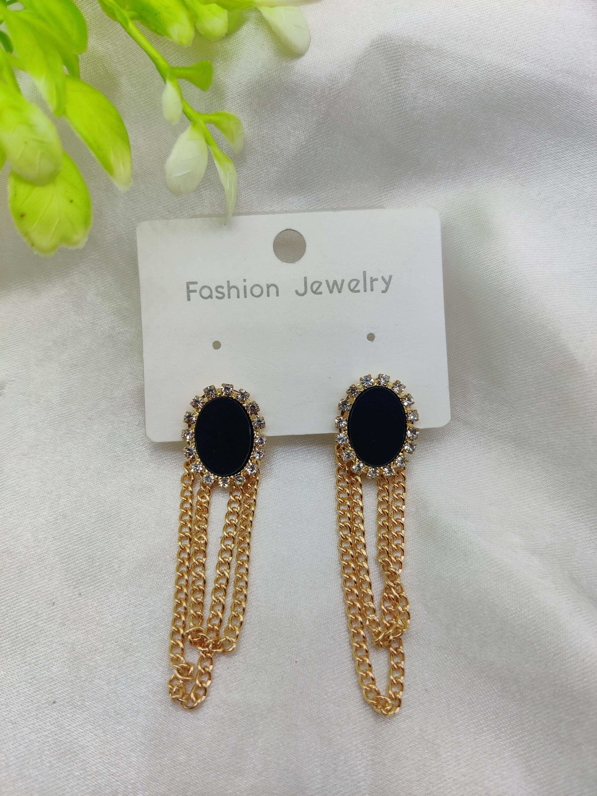 Chic Black & Gold Chain CZ Crystal Earrings - Fashion Jewelry & Tarnish - Free ✨💎🖤💛 - Dynamic Deals