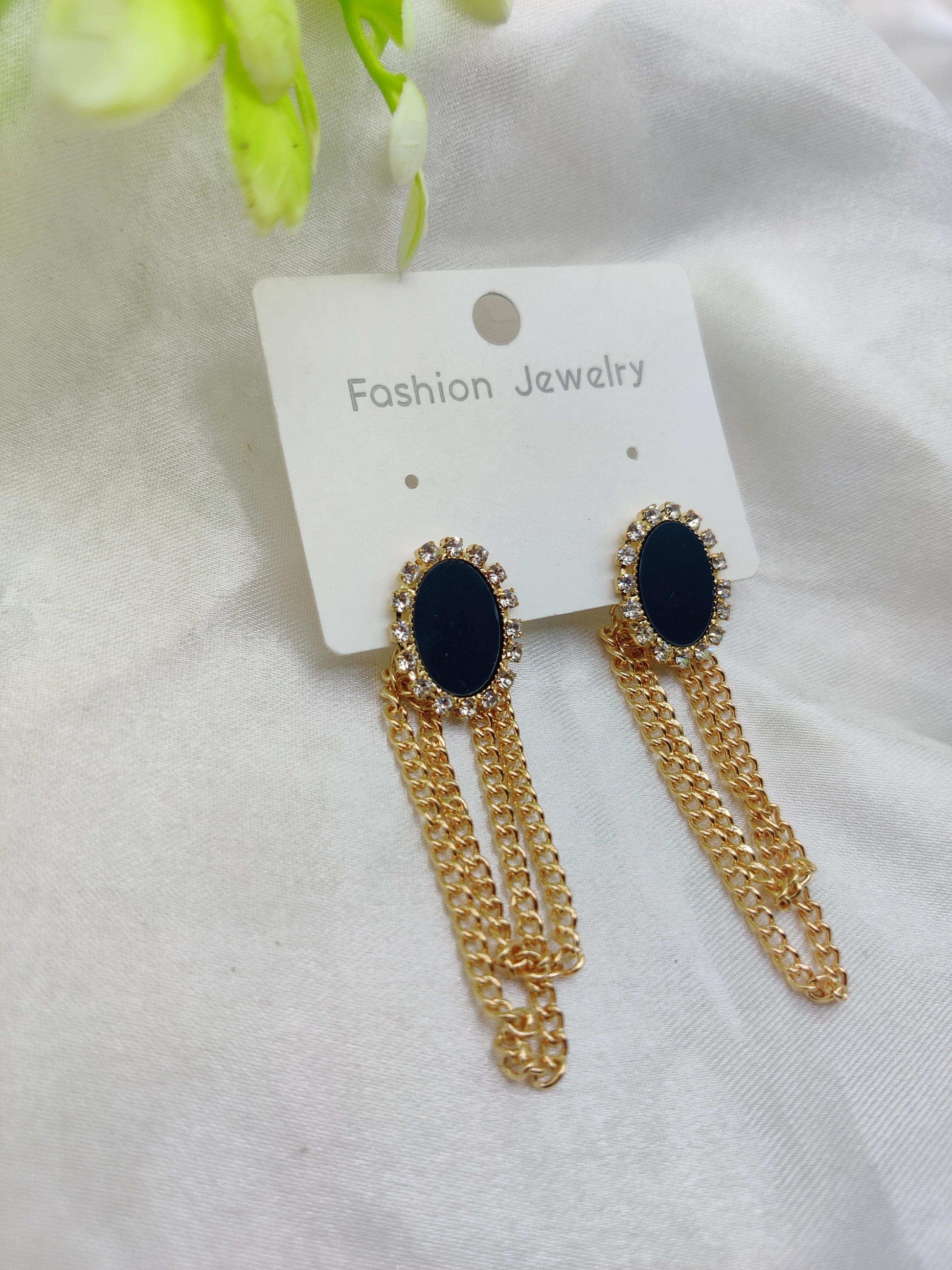 Chic Black & Gold Chain CZ Crystal Earrings - Fashion Jewelry & Tarnish - Free ✨💎🖤💛 - Dynamic Deals
