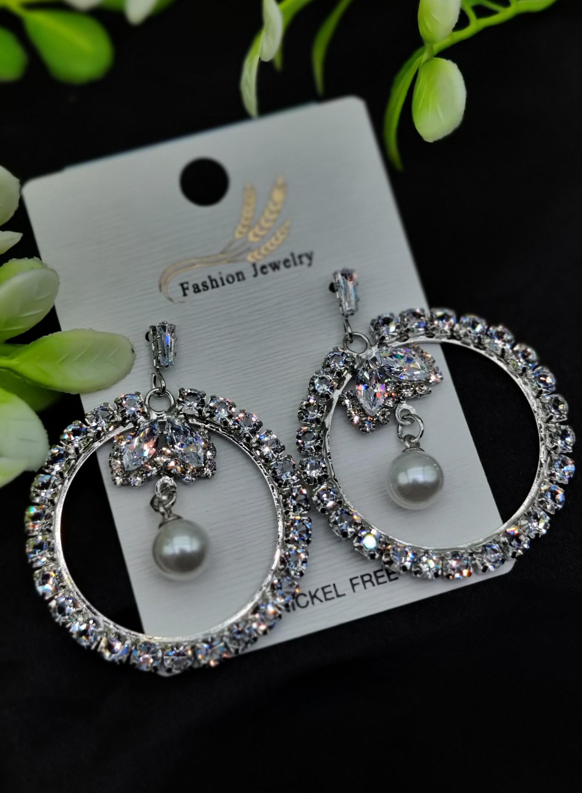 Dazzling Crystal & Pearl Circle Drop Earrings - Nickel Free & Tarnish - Free ✨💎⚪ - Dynamic Deals