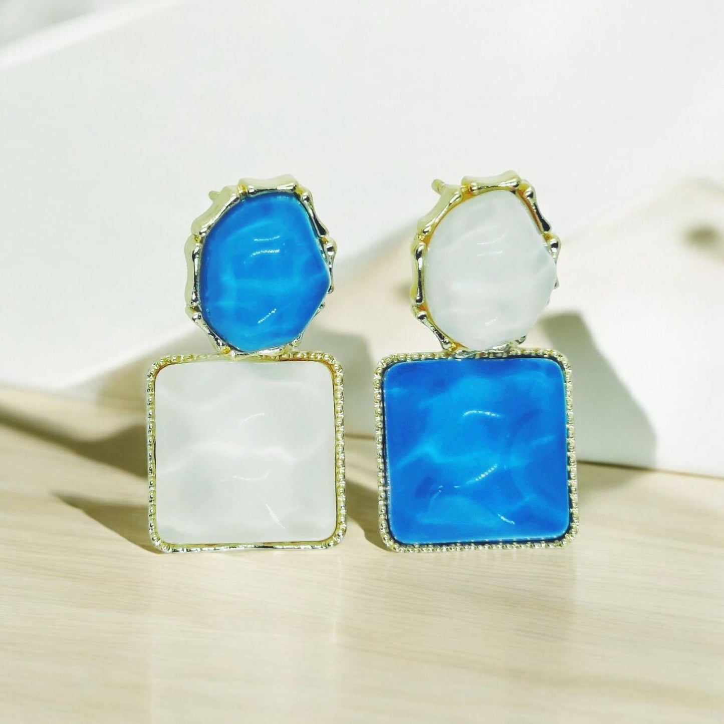 Elegant Blue & White Stone Dangle Earrings | Dual - Tone Chic Jewelry for Women. - Dynamic Deals