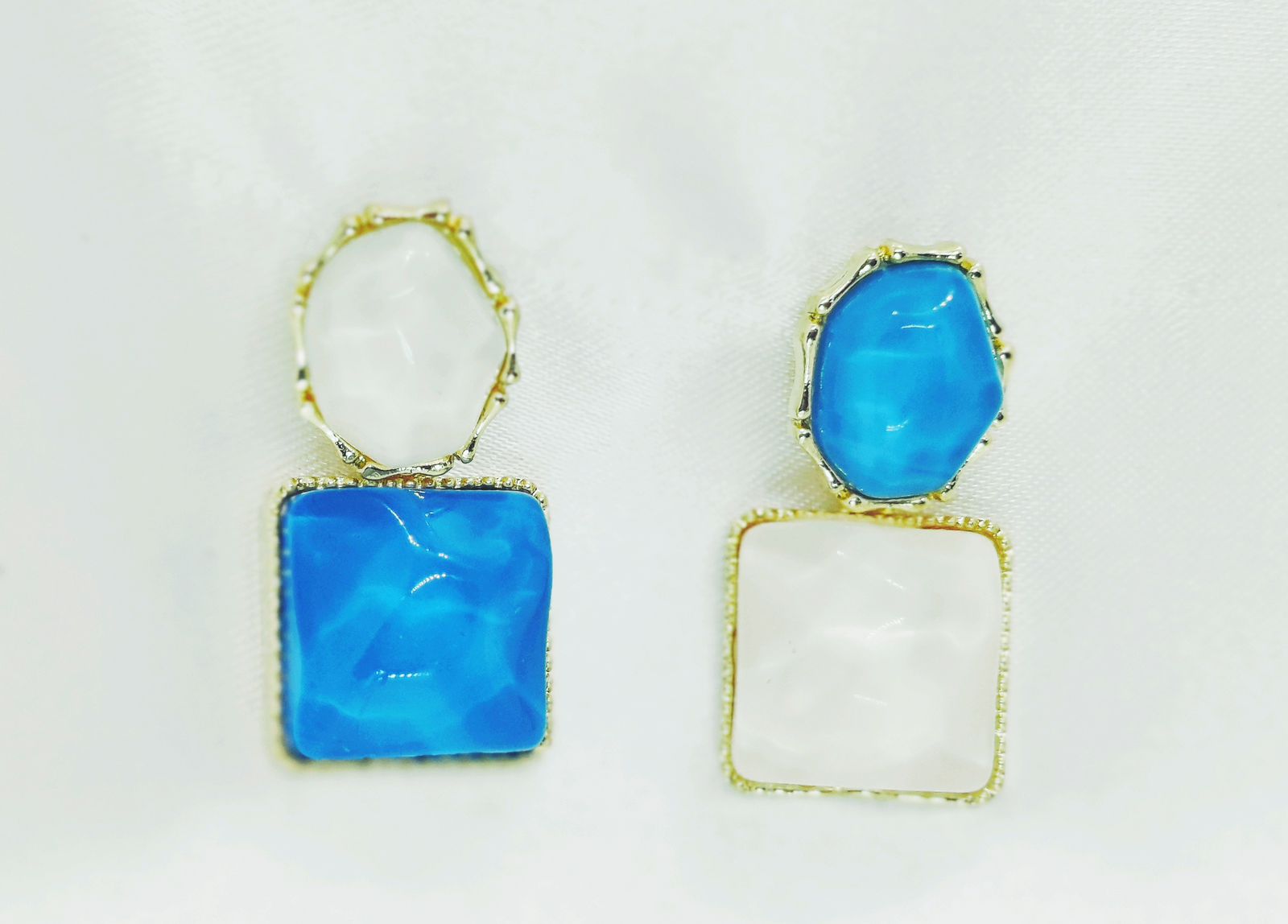 Elegant Blue & White Stone Dangle Earrings | Dual - Tone Chic Jewelry for Women. - Dynamic Deals