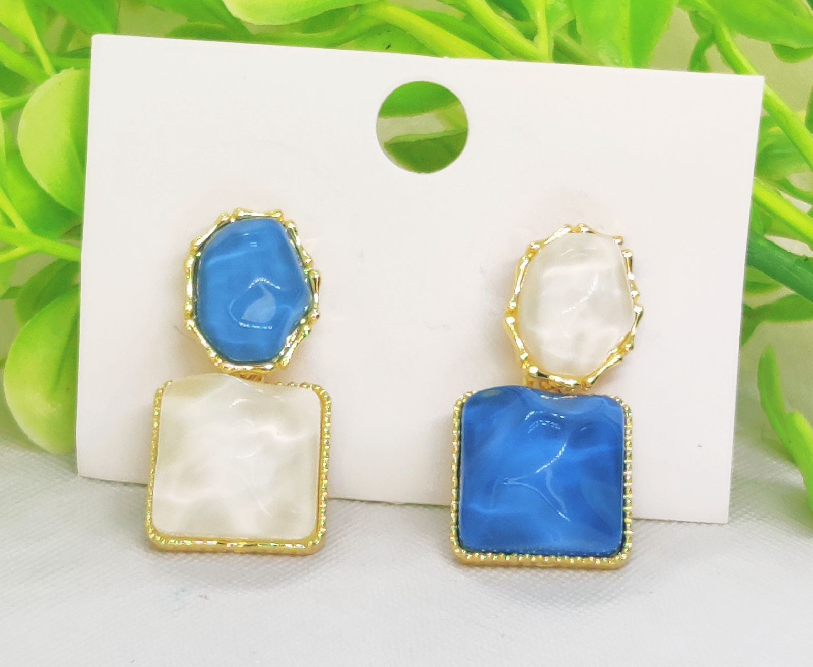 Elegant Blue & White Stone Dangle Earrings | Dual - Tone Chic Jewelry for Women. - Dynamic Deals