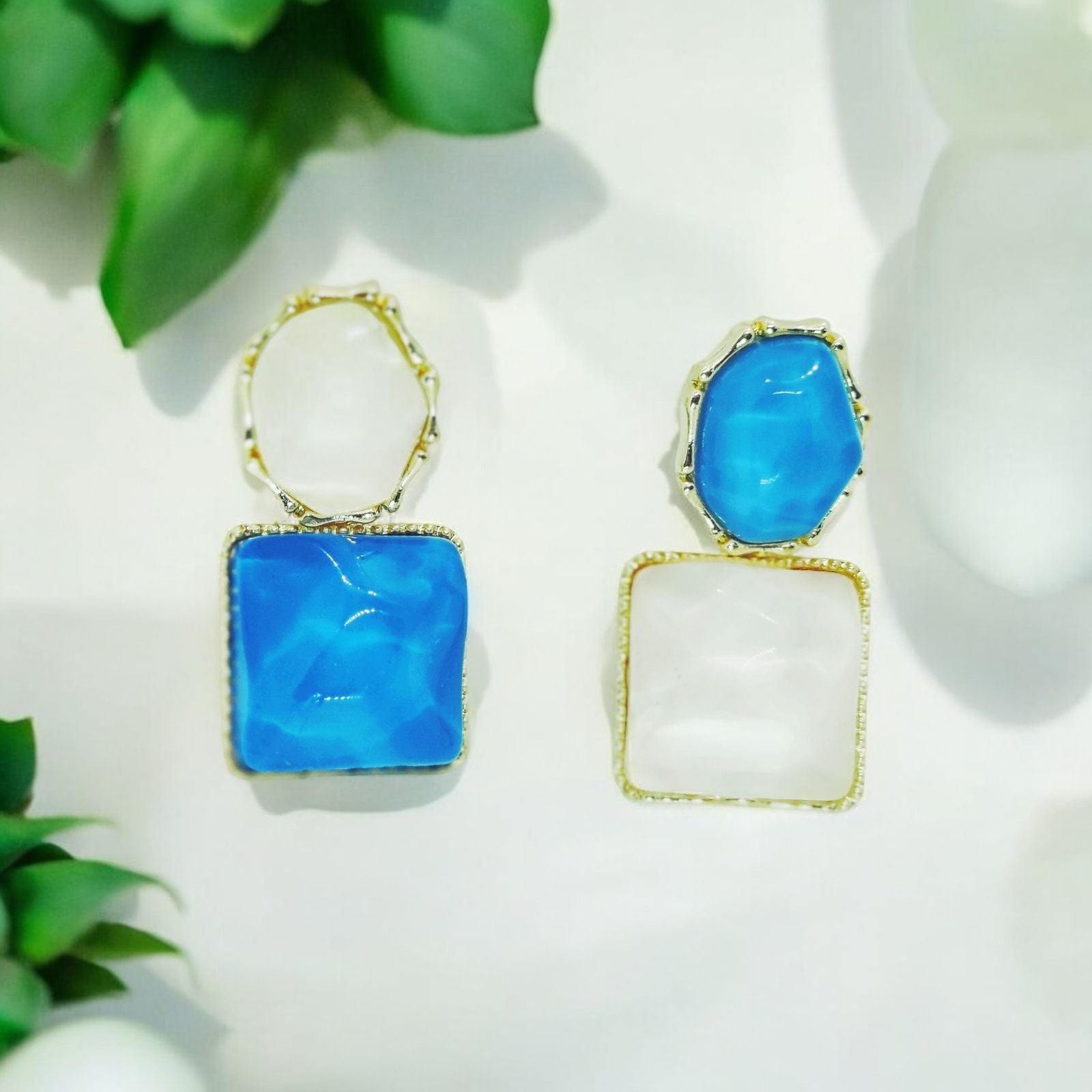 Elegant Blue & White Stone Dangle Earrings | Dual - Tone Chic Jewelry for Women. - Dynamic Deals